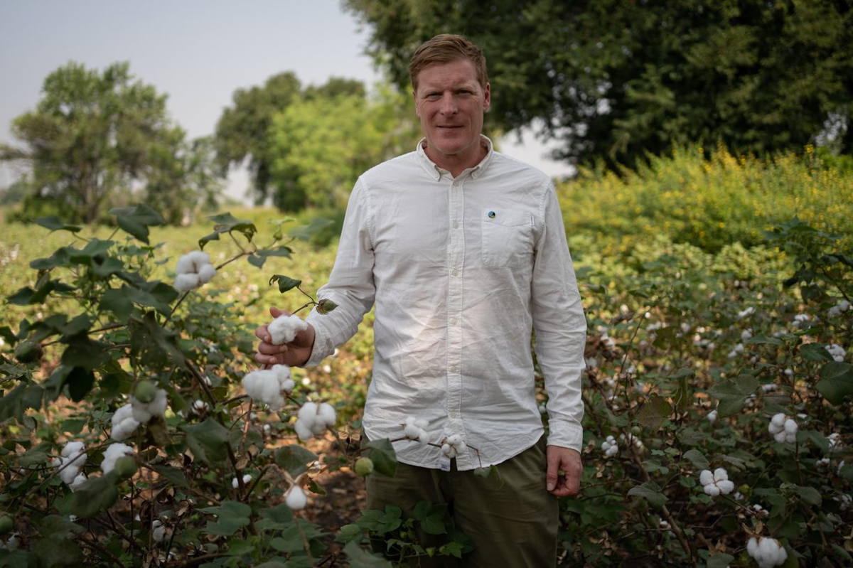 Johan Graffner, CEO at Dedicated Brand, at a cotton field