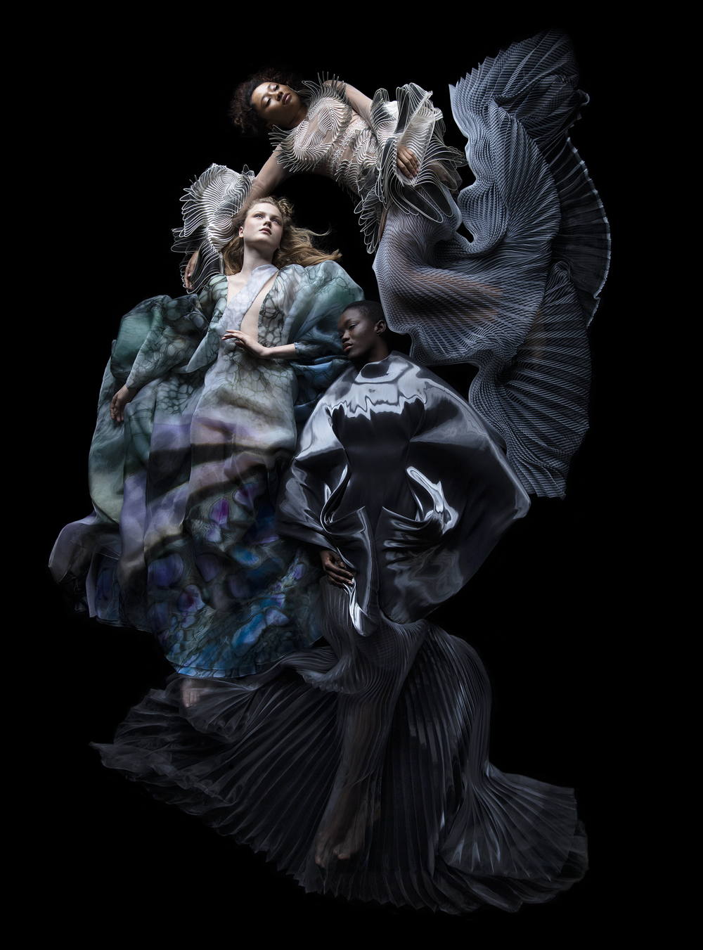 Iris van Herpen. Sensory Seas collection, Haute Couture spring/summer 2020 - Micro collection, Haute Couture spring/summer 2012. Photo by Carla van Puttelaar. Models: Julie Hoekstra I Adama Jobe I Eyes Rodgers