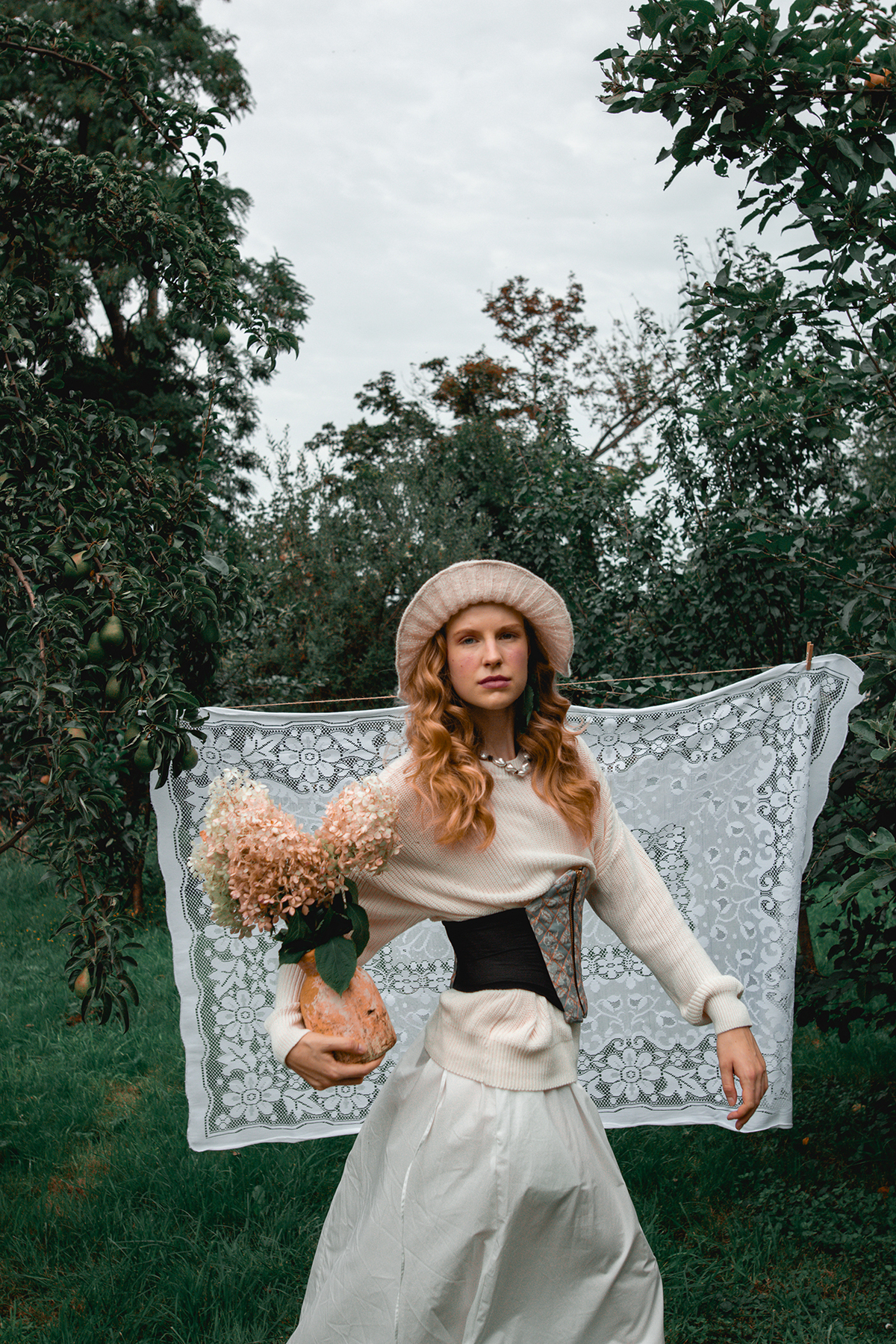 Model Posing With Flowers