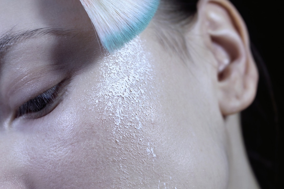 Close up of makeup on a person's cheek