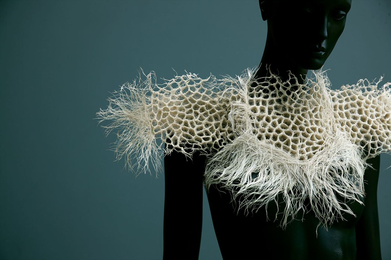 Zena Holloway used this method to craft garments, which revealed a whole new realm of possibilities. The fashion industry accounts currently for 10% of all carbon emissions and a vast amount of pollution. However, clothes made from grassroots are 100% natural, bio-degradable, carbon-negative and certainly aesthetically pleasing.