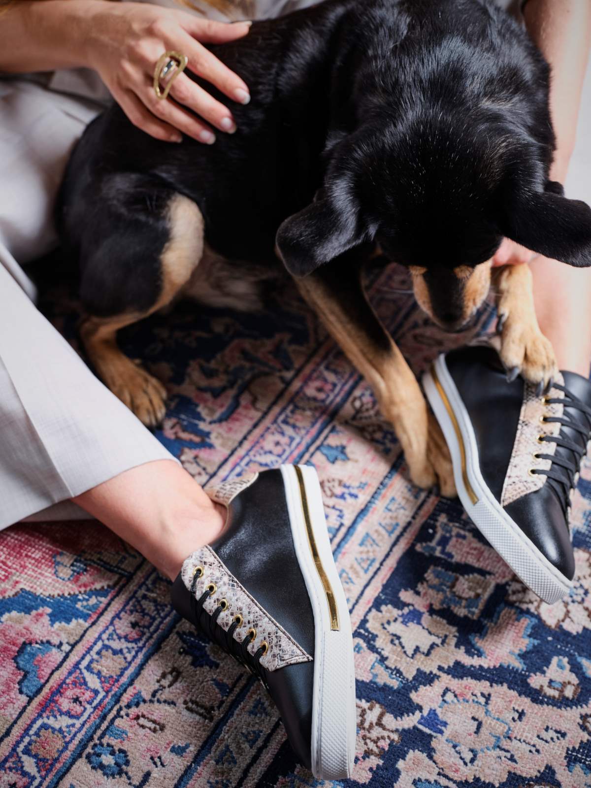 Black Vegan Leather Shoes With Dog. Anne Schollenberger.